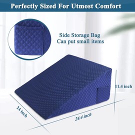 NEPPT Wedge Pillow Cover Quilted Triangle Incline Bed Wedge Pillowcase Slanted Pillow Case Protector(24"x25"x12") with Pocket & Zipper Only Replacement Cover Machine Washable