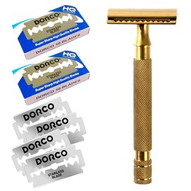 Kazakiri W Aurea Men's Genuine Close Shaving Razor, Double-Edged Razor, Main Unit with 20 Replacement Blades, Shaving Razor, Beard Shaving, Face Shaving, Gold