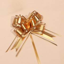 Whakano Pack of 100 Gift Bow Pull Bow Drawstring Poly Ribbon Decorative Bow Gift Bow for Wedding Decoration Christmas Decoration Party Birthday Crafts Decorating Gold