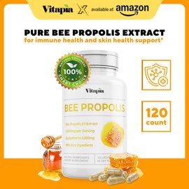 Bee Propolis Extract Capsules 1000mg Supplement for Immune Support, Vitality, Skin Health - Potent Polyphenols, Flavanoids, Antioxidants - 120 Count, Non-GMO, Gluten-Free