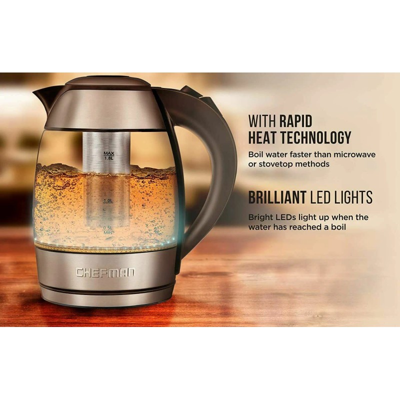 Chefman, Cordless Glass Electric Kettle Boil Water Tea Infuser