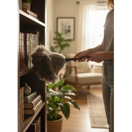 AAYU Ostrich Feather Duster 22-24" inches | Natural Feathers Duster for Cleaning and Moping Genuine w/Long Wooden Handle Eco-Friendly Easy to Use (55 cm)