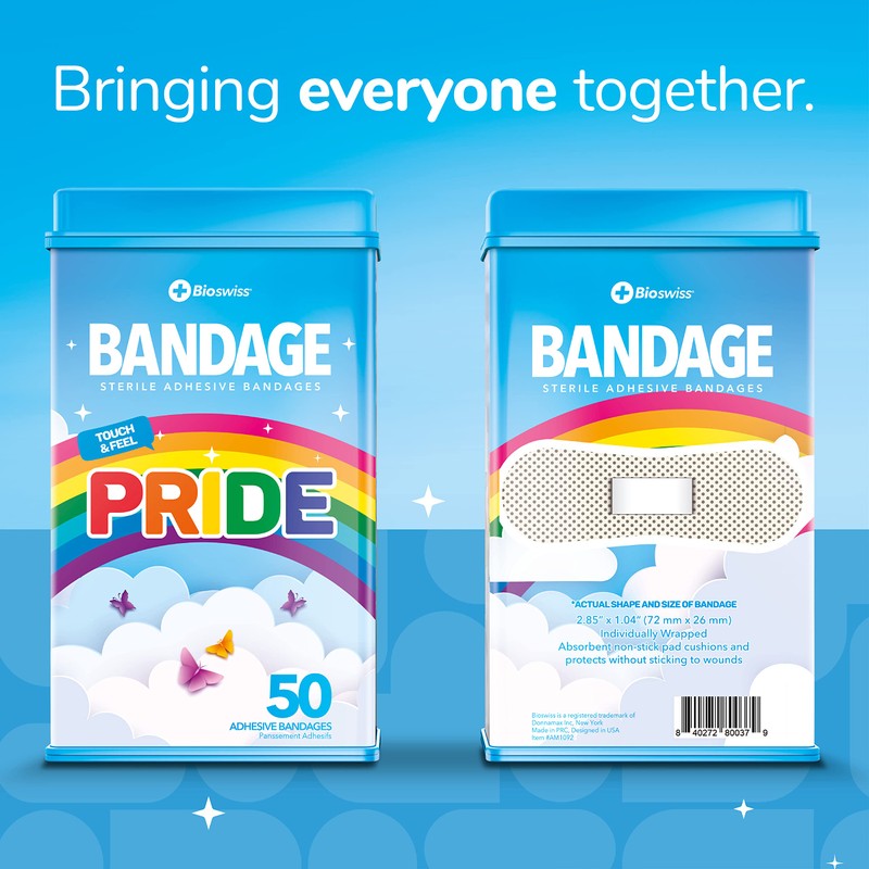 BioSwiss Bandages, Rainbow Pride Shaped Self Adhesive Bandage, Latex Free