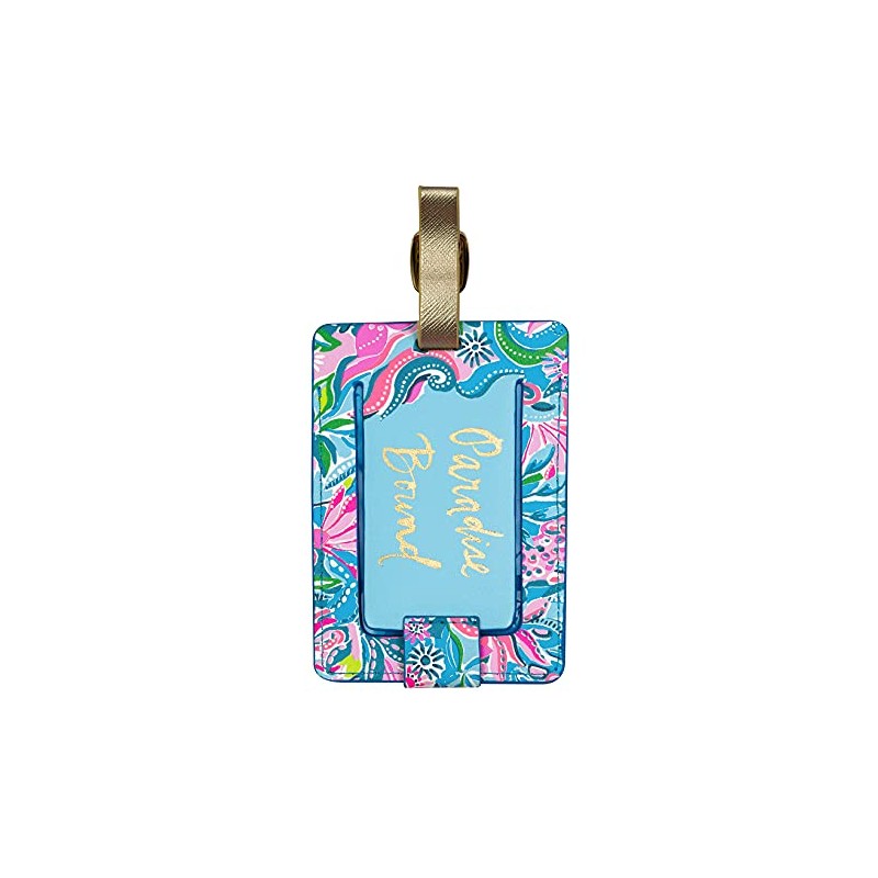 Lilly Pulitzer Leatherette Luggage Tag with Secure Strap, Colorful Suitcase