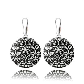 Modern round earrings hanging; original gifts for women every day (black grey)