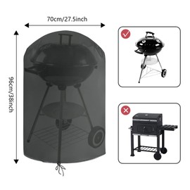 Fenghome BBQ Cover, Waterproof Round Barbecue Covers for Kettle BBQ Heavy Duty Gas BBQ Grill Cover with Drawstring-70x96cm (Black)