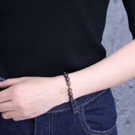 COAI Hamsa Hand Charm Pietersite Black Tourmaline Stone Beaded Bracelet