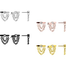 PIERCINGLINE Titanium Attachment with Push Pin Bar + Crystal + 2 Chains without Labret Stud Piercing Nose Ear Choice of Colours, Titanium