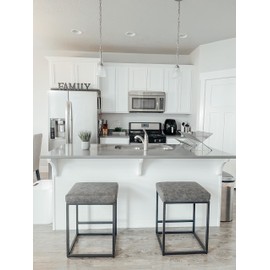 PHI VILLA Bar Stools Set of 3 - Thick Cushion Metal Steel Frame Base with Footrest Kitchen Stools, Grey Bar stools