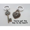 Large Bronze Key and Heart Lock Keychain Set- You've Got