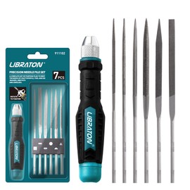 LIBRATON Needle File Set Interchangeable, Small Mini Wood Metal Files, 6PCs Steel With Handle for Precision Work, Woodworking, Plastic Carving, Craft Tool