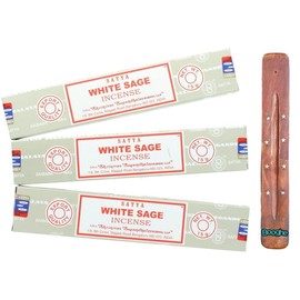 Satya Nag Champa Incense Sticks | x3 pack | with Booghe incense sticks holder (White Sage)