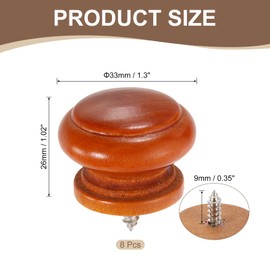 sourcing map 8Pcs Round Wood Drawer Knob, 1.3" x 0.98" Self-Tapping Solid Wood Handle Round Cabinet Knob Mushroom Shape Wooden Knobs for Furniture Dresser Wardrobe, Orange