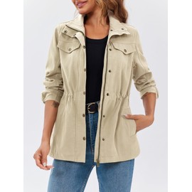 Tankaneo Womens Military Anorak Jacket Lightweight Zip Up Snap Buttons Utility Coat Outerwear
