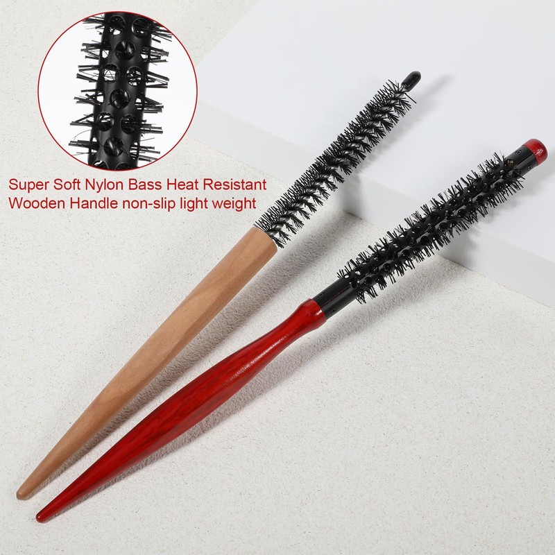 simarro 2 Pcs Small Round Hair Brush, Mini Round Wood