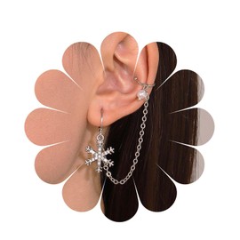 Allereya Vintage Crystal Snowflake Dangle Earrings Snowflake Chain Tassel Wrap Crawler Earrings Snowflake Ear Cartilage Earrings Silver Pearl Ear Cuff Earrings Jewelry for Women and Girls (Silver)