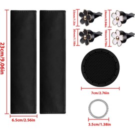 Wjelet Black Steering Wheel Cover for Women, Universal Wheel Cover for Men, 10 Pcs Car Accessories Set with Seat Belt Shoulder Pads, Cup Holders, Car Air Vent Clips, Start Button Sticker