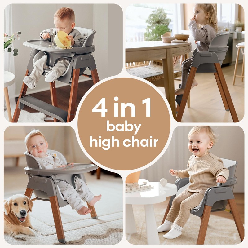 Fodoss Convertible Baby High Chair with Detachable Tray, Foldable High