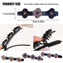 SHUOHONG Pack of 8 Sparkling Crystal Stone Braided Hair Clips, Four Leaf Clover Hair Pins, Crystal Hair Clip Flower, Hair Clips, Bobby Pins, Women's Hair Clips for Solid Styling