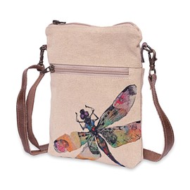 COTT N CURLS Dragonfly Small Crossbody Purse - 9" x 7.5" Cotton Canvas Crossbody Bag and Phone Wallet with Leather Straps, Handcrafted Small Purses for Women, Durable Cross Body Bag