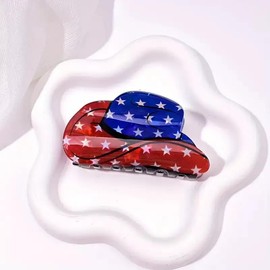 4th of July Hair Claw Clip for Women Girls Patriotic Red White Blue Acrylic Strong Holder Hair Jaw for Her Thick Hair Accessory Set of 2