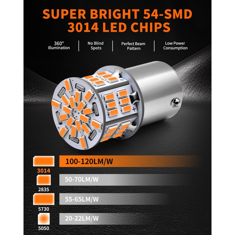 AUXLIGHT 1156 LED Bulbs 54-SMD 300% Super Bright BA15S 7506