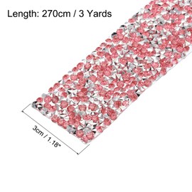 MECCANIXITY 1 Roll 3 Yards Self Adhesive Crystal Rhinestone Diamond Ribbon for Crafts Project, Wedding Cakes, Birthday Decorations (Silver Base Pink,1.2 Inch Wide)