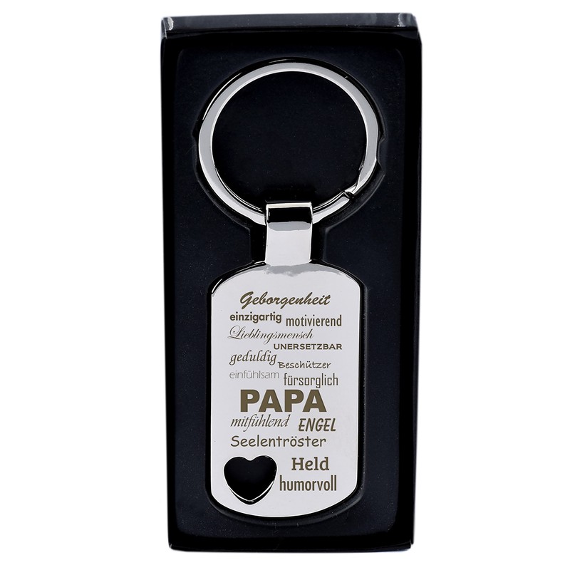 Key Ring with Heart Cut-Out and Engraving "Eigenschaften Papa" -