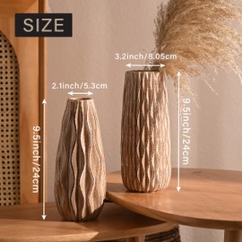 VICTOR & TERESA Ceramic Vase for Flowers, 9.5'' Set of 2 Decorative Rustic Beige Vases for Home Decor, Farmhouse Vases for Pampas Grass, Table, Mantel, Living Room, Shelf, Centerpieces, Gifts for Mom