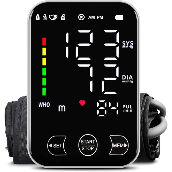 Blood Pressure Monitor Upper Arm Blood Pressure Monitors for Home Use BP Machine with 2x120 Reading Memory Adjustable Arm Cuff 8.7"-12.6" Large Display with LED Background Light Voice Broadcast