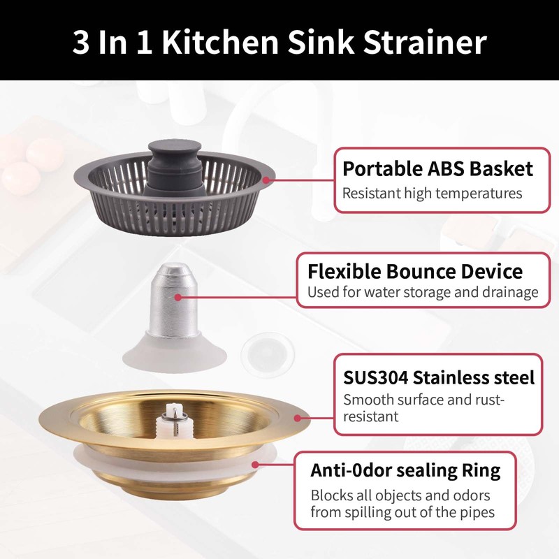 iAnomla Kitchen Sink Strainer, Upgraded 3 In 1 Pop Up