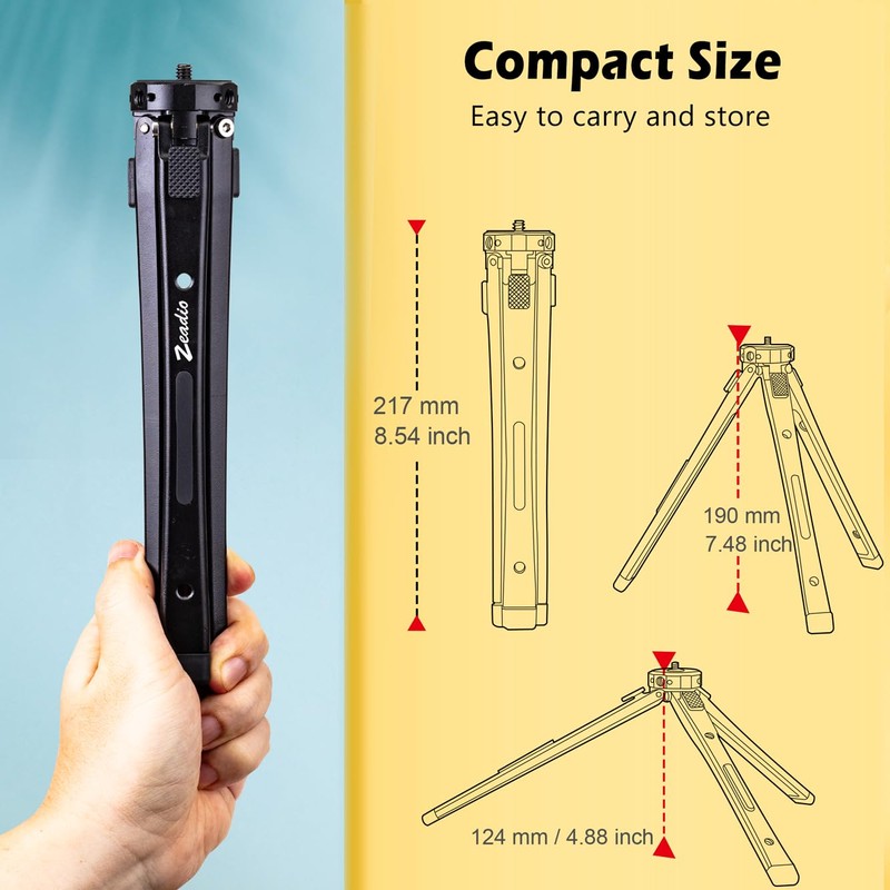 Zeadio Metal Adjustable Camera Tripod, Max Load 40kg/88lb, Desktop Tripod
