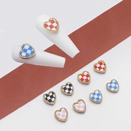 Nail Art Neat and Elegant Checkered Heart Charms 2-Pack 4 Types (WC778BE) / 네일아트 깔끔 단아한 체크무늬 하트 파츠 2개입 4종 (WC778BE)