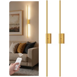 GOEBLESON 39.4" Wireless Battery Operated Wall Sconces Set of 2, Modern Rechargeable Lamp with Remote, 360° Rotation, 10000mAh, Touch Dimmable Lights for Bedroom, Living Room, Hallway, Gold D07YBP205