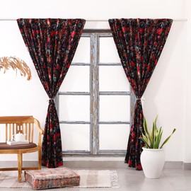 Madhu International One Panel Black Bird Boho Velvet Curtain