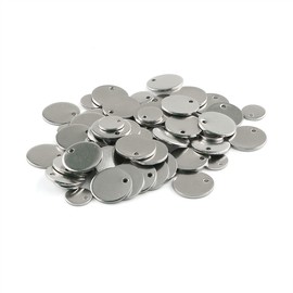 E-outstanding 50pcs 8mm Stainless Steel Flat Circle Charms Round Dog Tag Pendant Stamping Blanks Pendants for Jewelry Making, Silver Tone