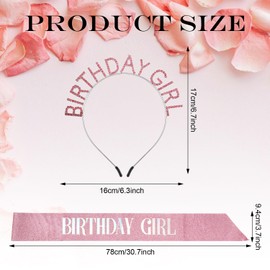 Birthday Girl Sash and Headband Pink Glitter Birthday Sash Fashion Headband for Birthday Girls Birthday Party Accessories for Women and Girls