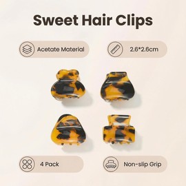 Mini Tortoise Hair Clips for Women, 4PCS Cellulose Acetate Barrettes and Claws for Thin or Thick Hair