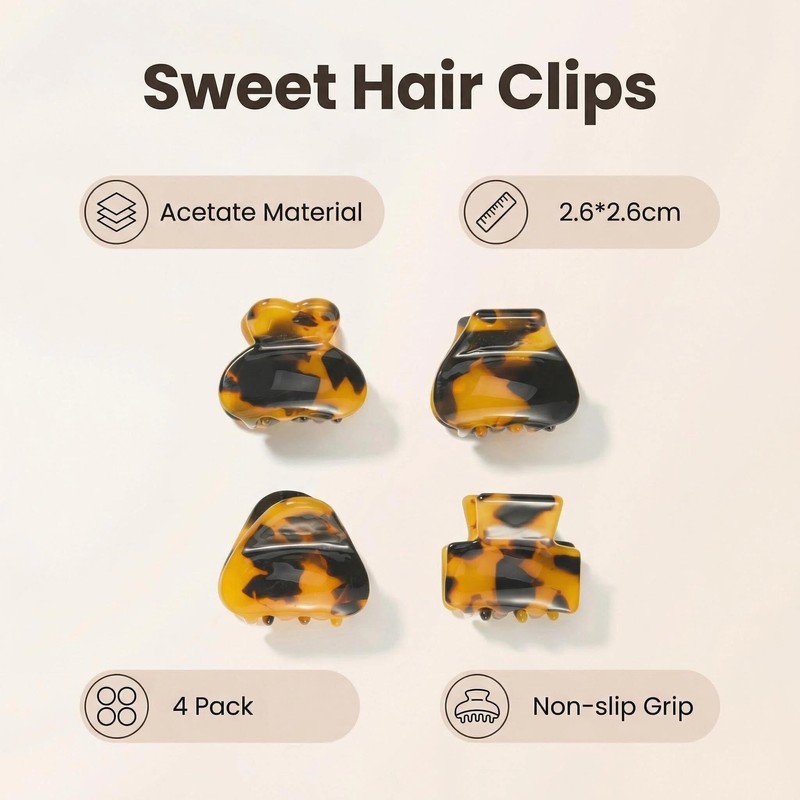 Mini Tortoise Hair Clips for Women, 4PCS Cellulose Acetate Barrettes