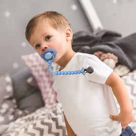 Pacifier Clip for Boys Girls - MORIBOX 4 Pack Paci Clip Soothie Baby Binky Holder for Shower Gift Birthday (Dgrey+Dgreen+Blue+Lpink)