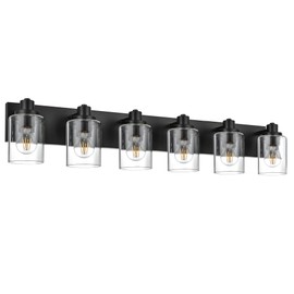 Wanluce 6-Light Bathroom Vanity Light, Bathroom Lighting Fixtures Over Mirror with Clear Glass Shade, Black Vanity Lights for Bathrrom, Modern Farmhouse Bathroom Wall Sconces Vanity Lighting Fixtures