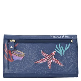Anuschka Hand Painted Genuine Leather Clutch Wallet with Flap, Mystical Reef