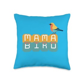 Mama Bird Old School Vintage Font with Retro Style Finch Throw Pillow