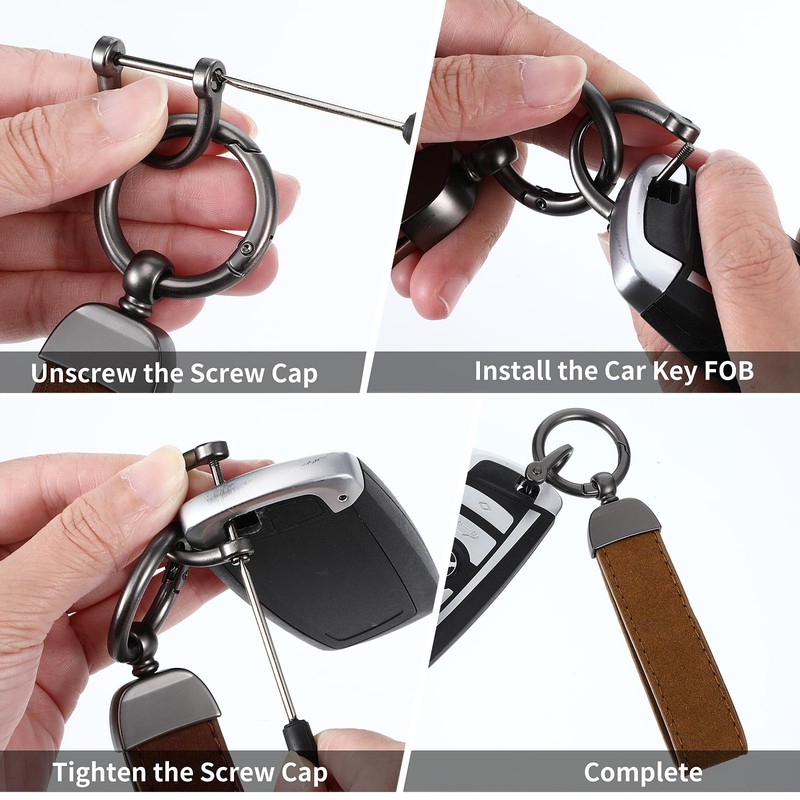 Cobee Genuine Leather Car Keyring, Universal Leather Key Fob Holder,