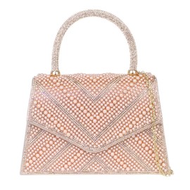 Girly Handbags Womens Beaded Diamante Handheld Bag Medium Rose Gold