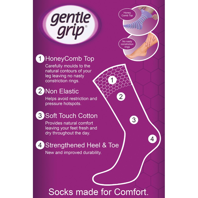 NEW: 6 Pairs Ladies Gentle Grip No Elastic Socks 4-8