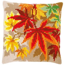 Vervaco Cross Stitch Embroidery Kits Pillow Front for Self-Embroidery with Embroidery Pattern on 100% Cotton and Embroidery Thread, 15,75 x 15,75 Inches - 40 x 40 cm, Autumn Leaves Red