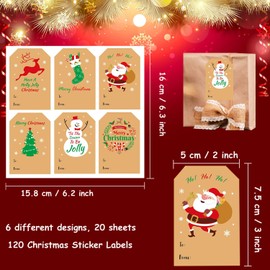 Christmas Stickers - 120pcs Gift Tags - 2"x3" Self-Adhesive Name Labels for Presents