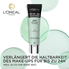 L'Oréal Paris Redness Eraser Primer, Base for Long-Lasting Make-Up, Instant Concealed Redness, Up to 24 Hours Hold, Prime Lab Advanced Derm Primer, 30 ml