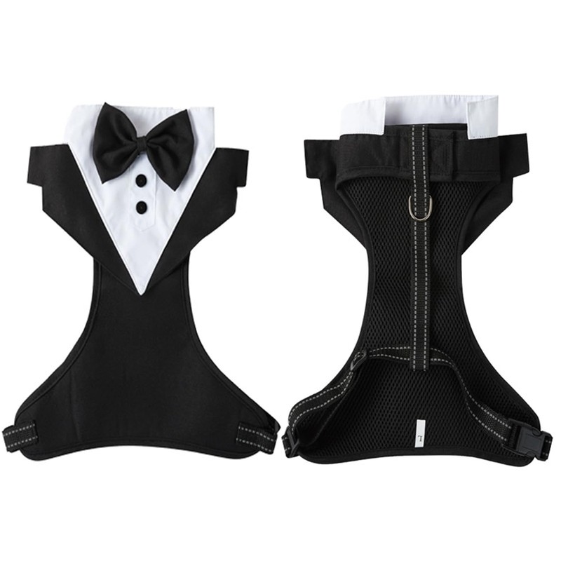 Dog Tuxedo Harness with Leash Set,Pet Wedding Harness Formal Vest